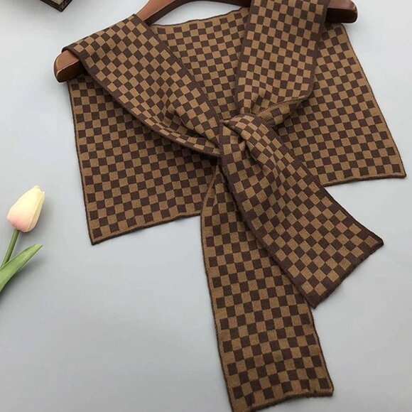 Brown Womens Checkered Print Fashion Dickey Collar, For Dress Decoration - Picture 3 of 4